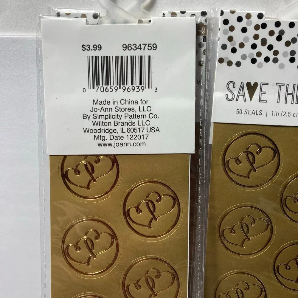 Double Heart Seals Gold Stickers for Cards Crafts